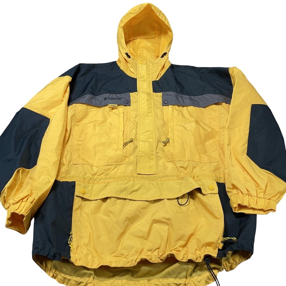 Columbia Camel‎ Jacket Mens XL Yellow Colorblock Hooded Windbreaker S7 XM3330